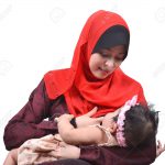 ۲۸۲۵۰۲۴۱-Young-Asian-muslim-mother-breastfeeding-her-cute-baby-girl-isolated-on-white-background-Stock-Photo